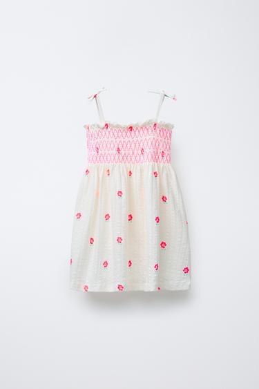 FLORAL SHIRRED STRAPPY DRESS - Ecru by Zara