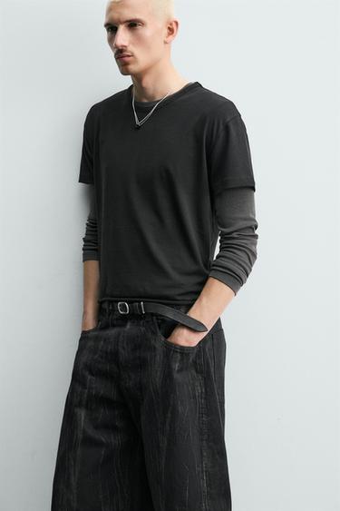 FADED PRINT DENIM JORTS - Black by Zara - Image 5