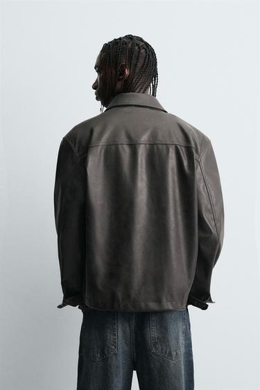 WASHED FAUX LEATHER OVERSHIRT - Brown by Zara - Image 2