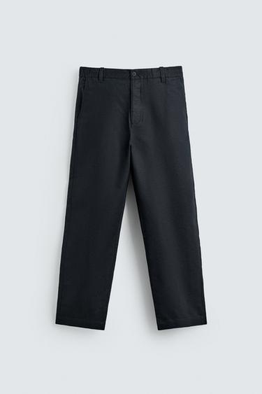 PANTALON DROIT CHANVRE ET COTON - Bleu marine foncé de Zara - Image 6