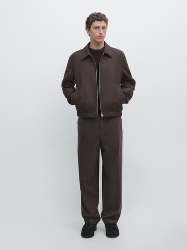 Pantalón jogger fit con lana - Marrón de Zara