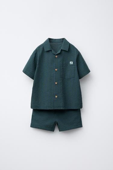 Zaras TOTAL LOOK SKJORTA OCH BERMUDASHORTS I SEERSUCKER - 
