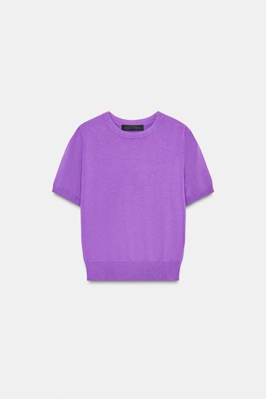 BASIC KNIT SHORT SLEEVE JUMPER - Lilac by Zara