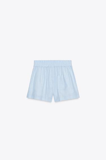 LINEN BLEND BOXER BERMUDA SHORTS - Light blue by Zara - Image 5