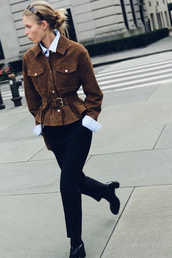 100% LEATHER BELTED JACKET - Light brown by Zara - Image 0
