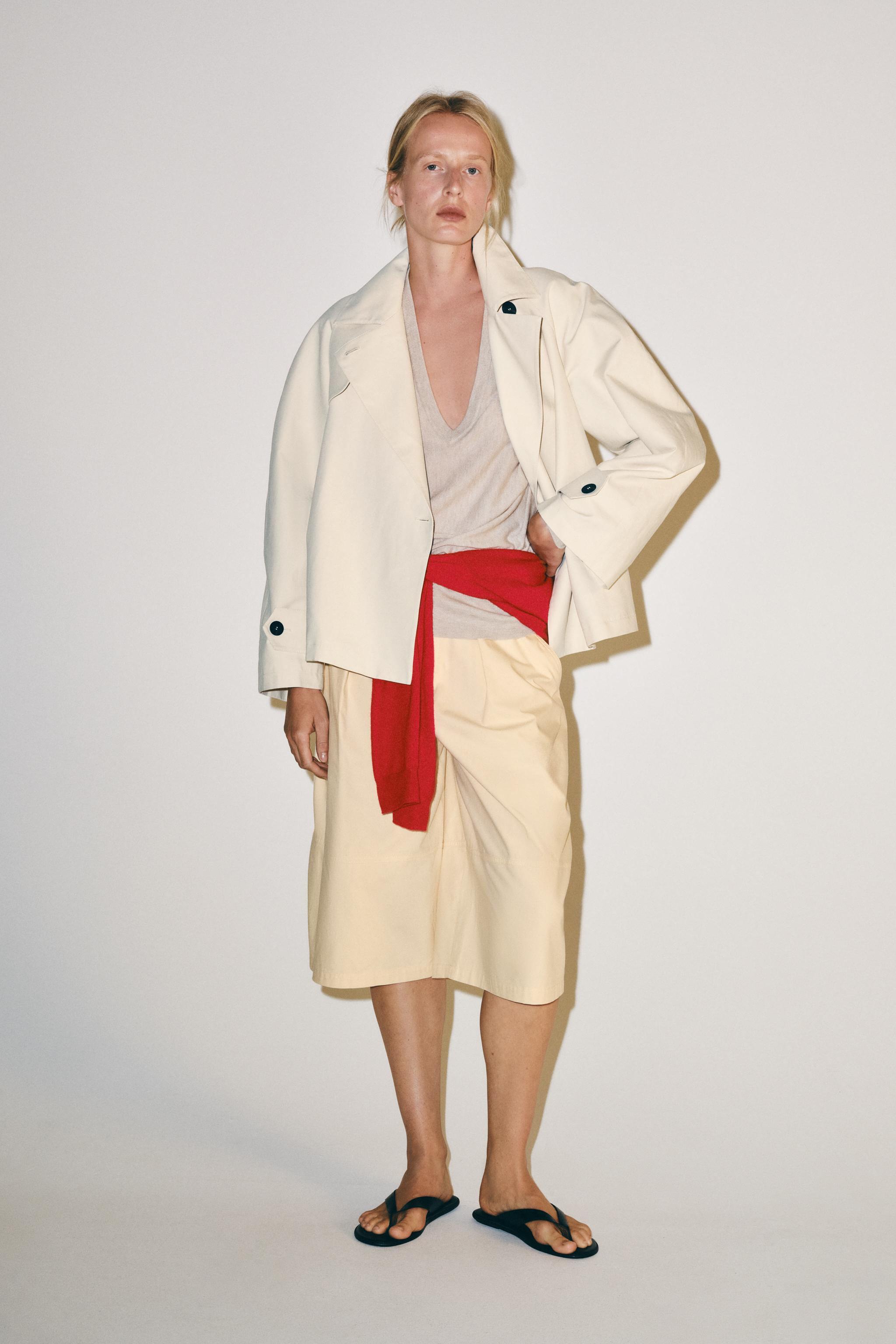 ZW COLLECTION SHORT TRENCH COAT — Bone