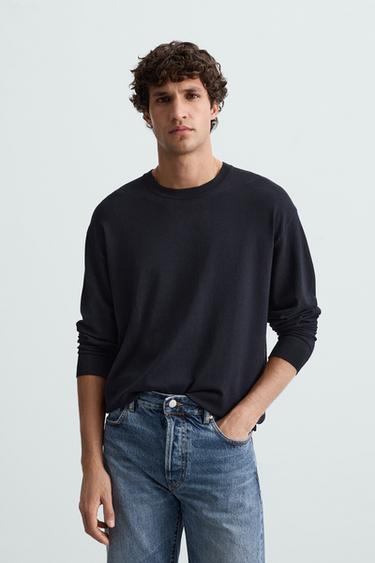 Zara BASIC VISCOSE BLEND SWEATER - Navy blue