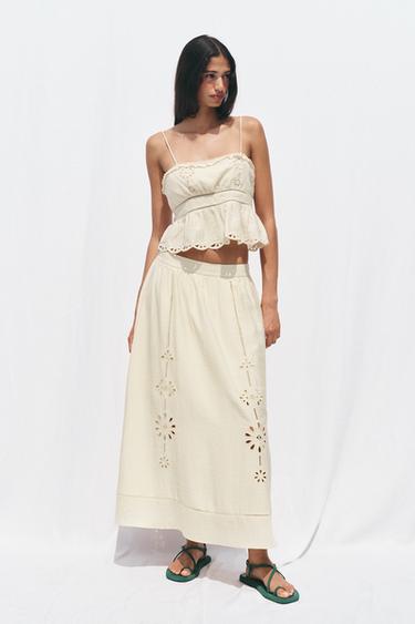 CUTWORK EMBROIDERY CROP TOP - Ecru by Zara