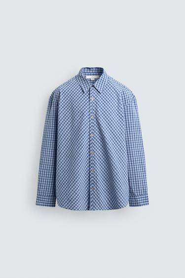 RELAXED FIT TEXTURED CHECK SHIRT - Blue by Zara