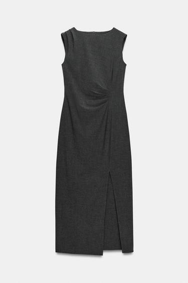 VESTIDO MIDI DRAPEADO - Gris oscuro de Zara - Imagen 0