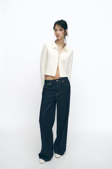 Zara 鑲珍珠針織開襟衫 - 裸色