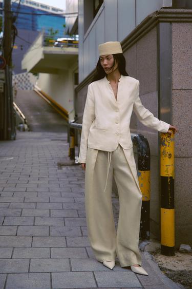 ZW COLLECTION WIDE-LEG DARTED TROUSERS - Olive Green by Zara