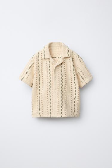 CAMISA PUNTO RAYAS - Beige claro de Zara