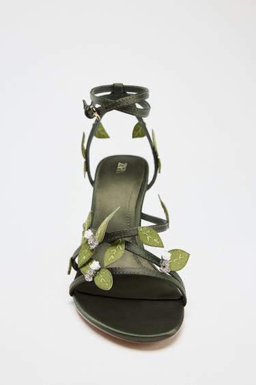 FLORAL HEELED SANDALS - Green by Zara - Image 4