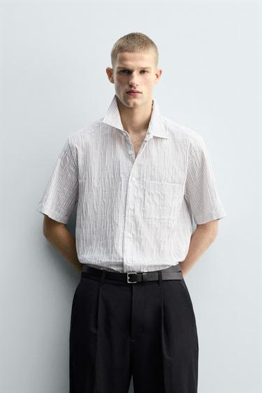 IRREGULAR STRIPED JACQUARD SHIRT - Black / White by Zara