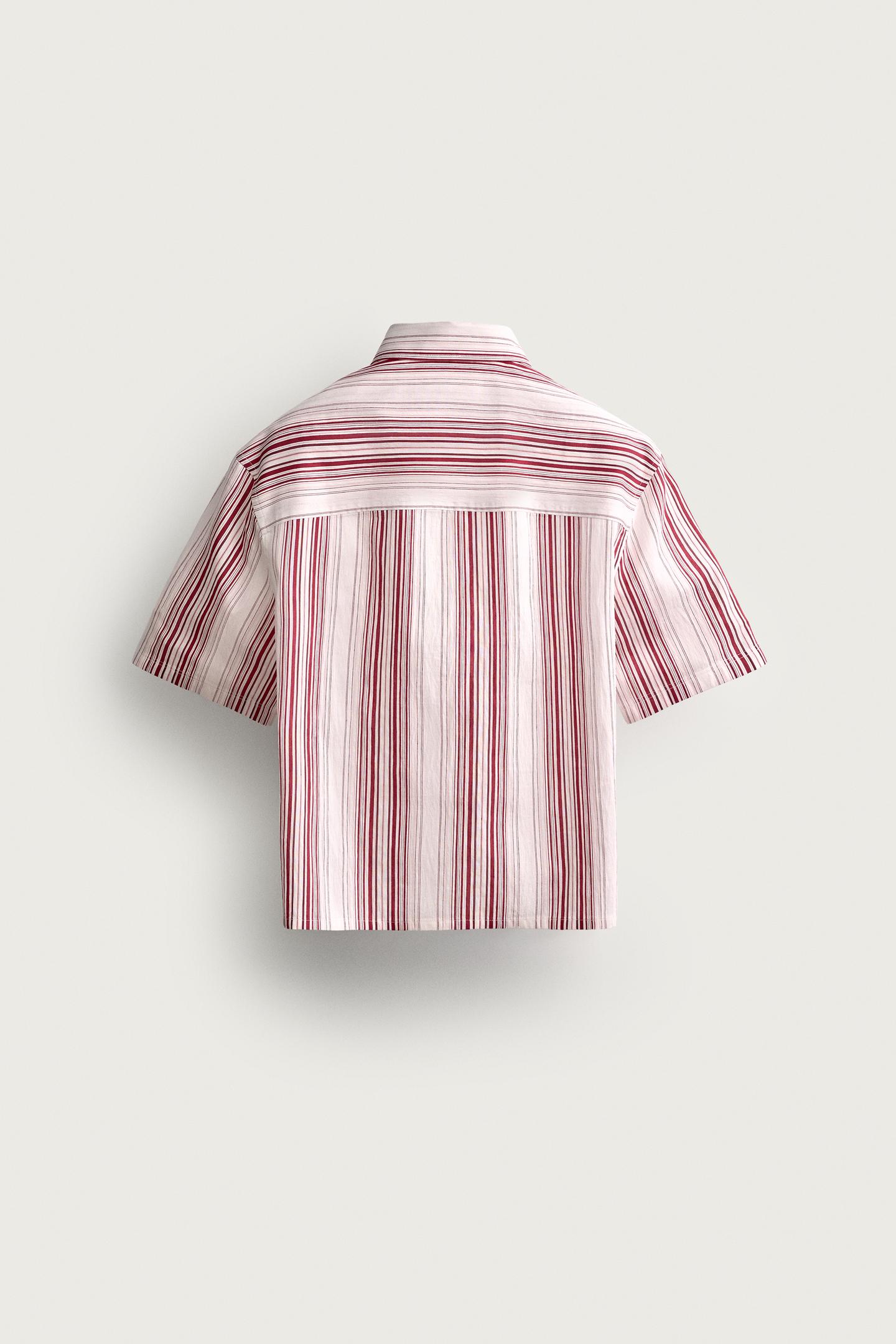 Мужская рубашка Zara Striped Boxy Fit, цвет: Розовый — фото 8