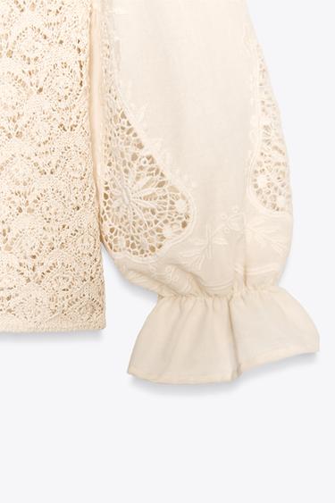 PULL EN MAILLE POINTELLE MANCHES EN MATIÈRES VARIÉES - Écru de Zara - Image 6