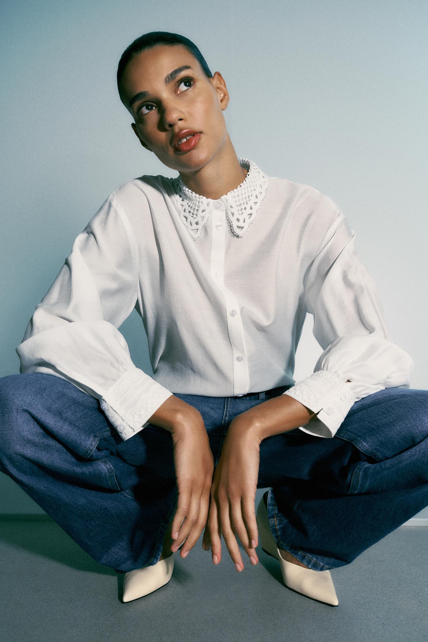 Женская рубашка Zara Lace Collar, цвет: Белый — фото 3