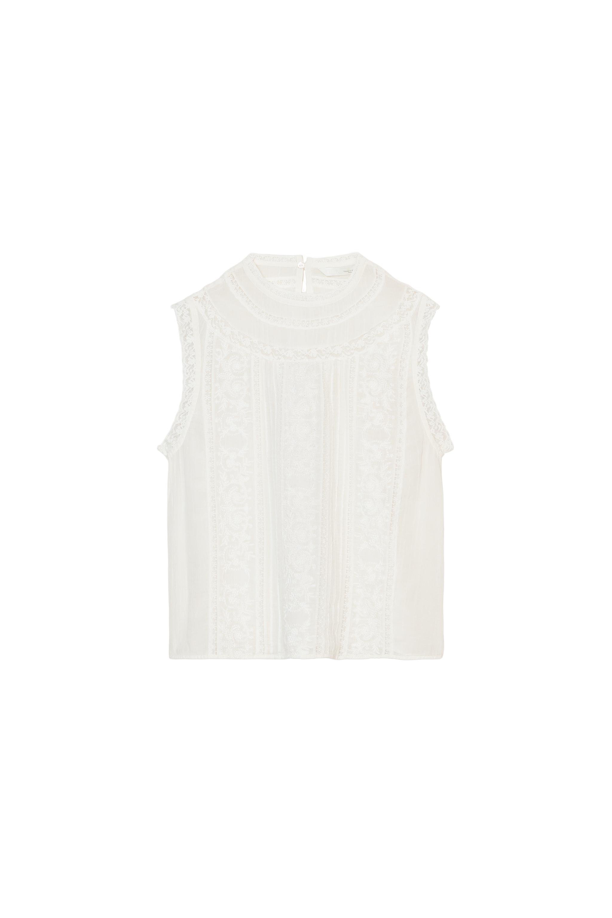 ZW COLLECTION ノースリーブ刺繍トップス - エクリュ | ZARA Japan / 日本