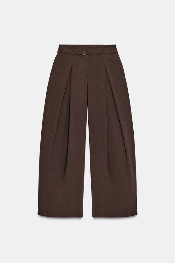 Zara Wide Leg Belted Pants Brown Ref 2007/686/700