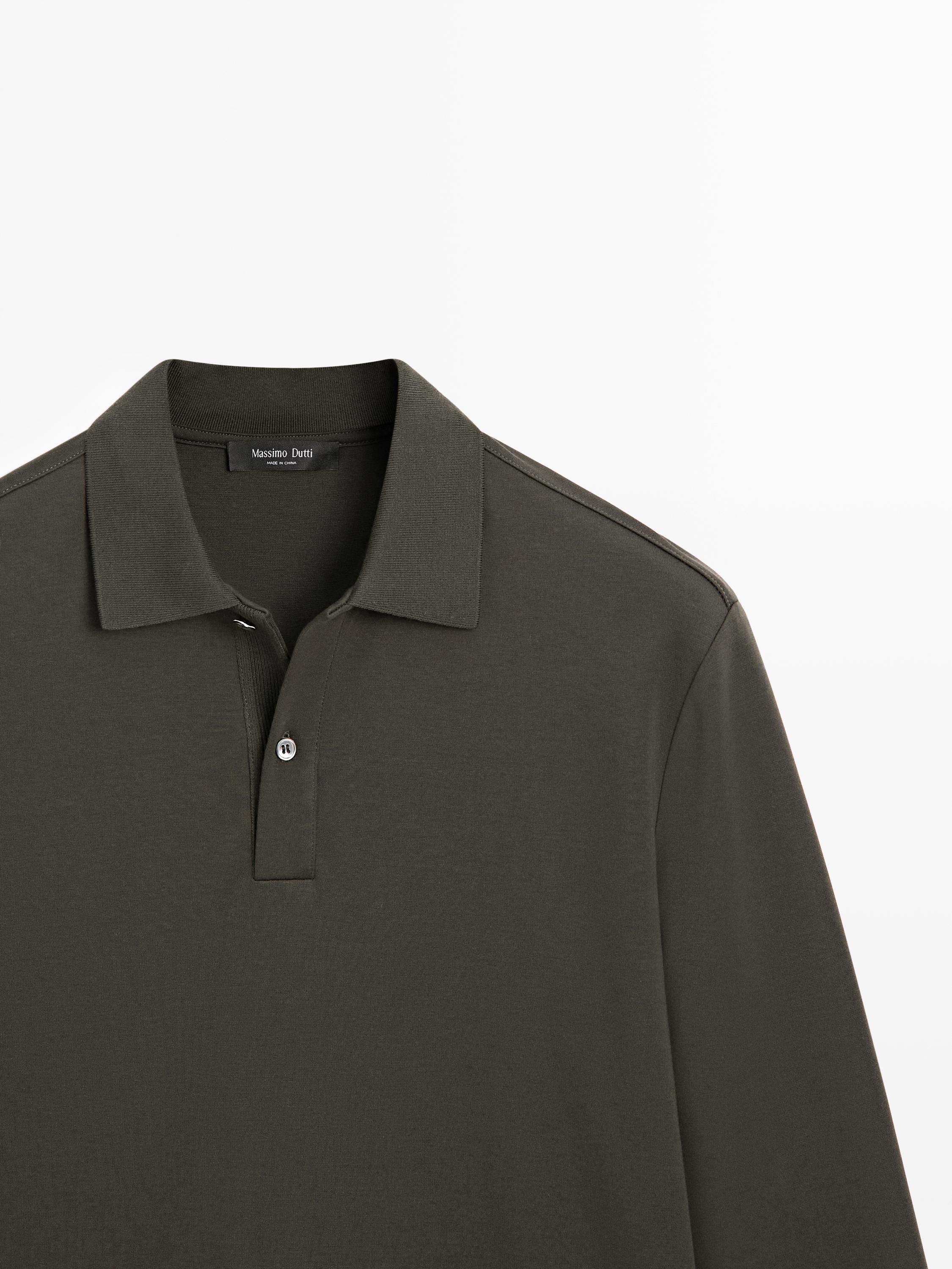 Long sleeve polo shirt with ribbed detail