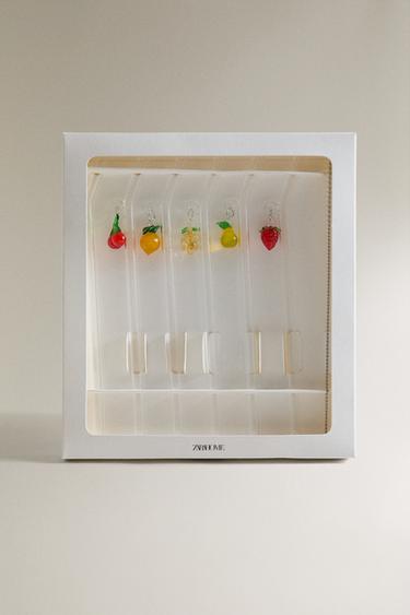 PACK OF FRUIT BOROSILICATE GLASS STRAWS (PACK OF 6) - Red by Zara - Image 3