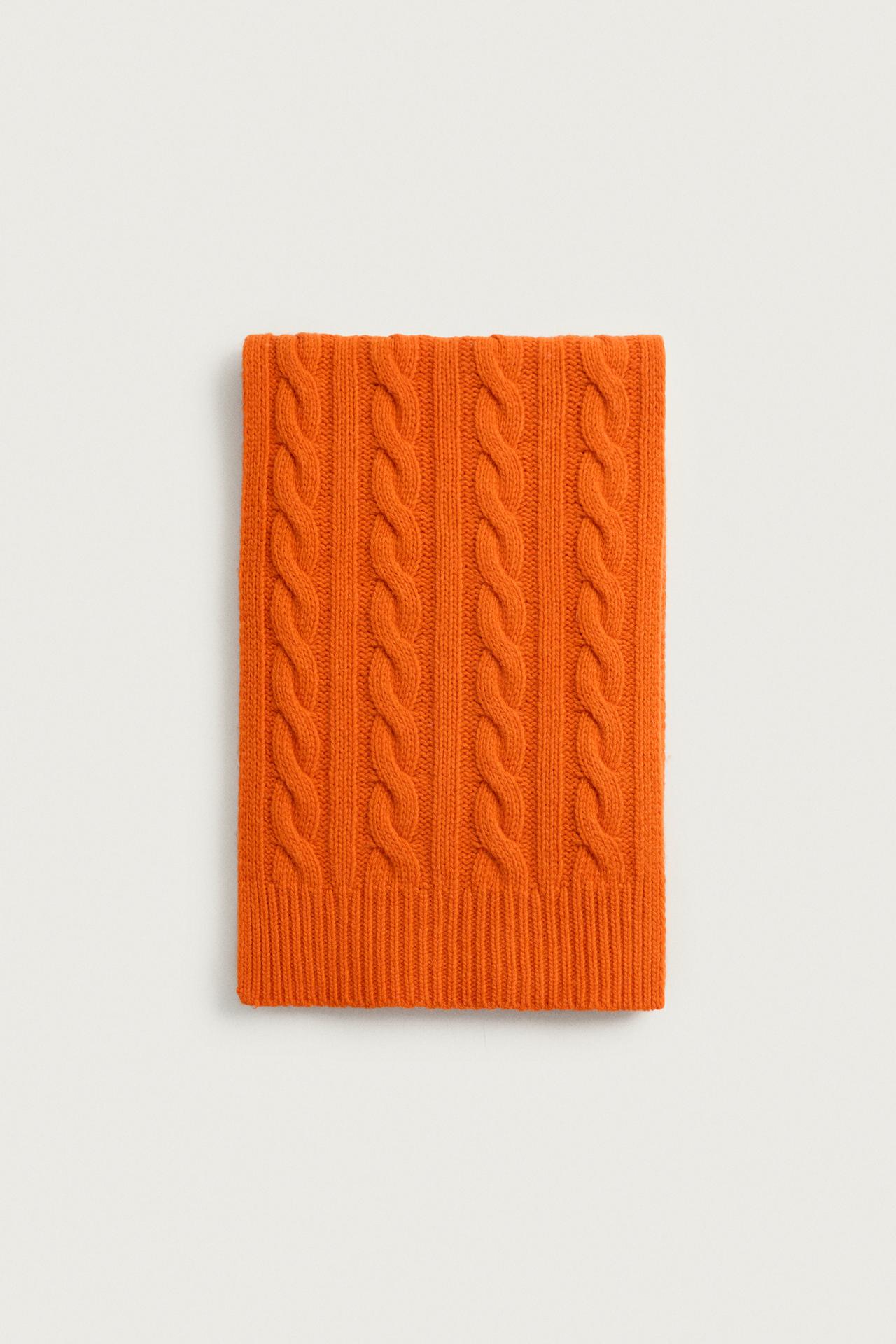 WOOL BLEND CABLE KNIT SCARF — Orange