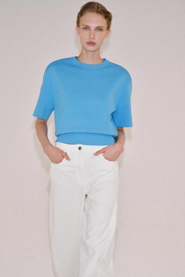 KNIT TOP WITH SHOULDER PADS - Blue by Zara