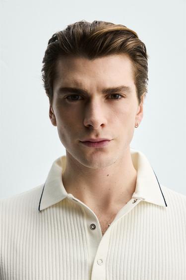Zara RIBBED REGULAR-FIT POLO - Oyster-white