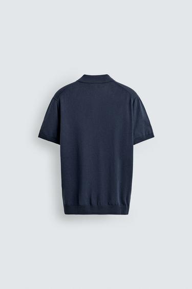 WASHED TEXTURED KNIT POLO SHIRT - Blue / Indigo by Zara - Image 7