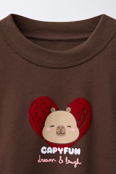 T-SHIRT CAPIBARA CAPYFUN © AVEC FLOQUAGE - Marron de Zara - Image 2