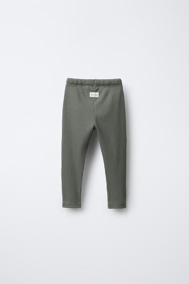 RIBBED LEGGINGS WITH LABEL - Green by Zara - Image 1