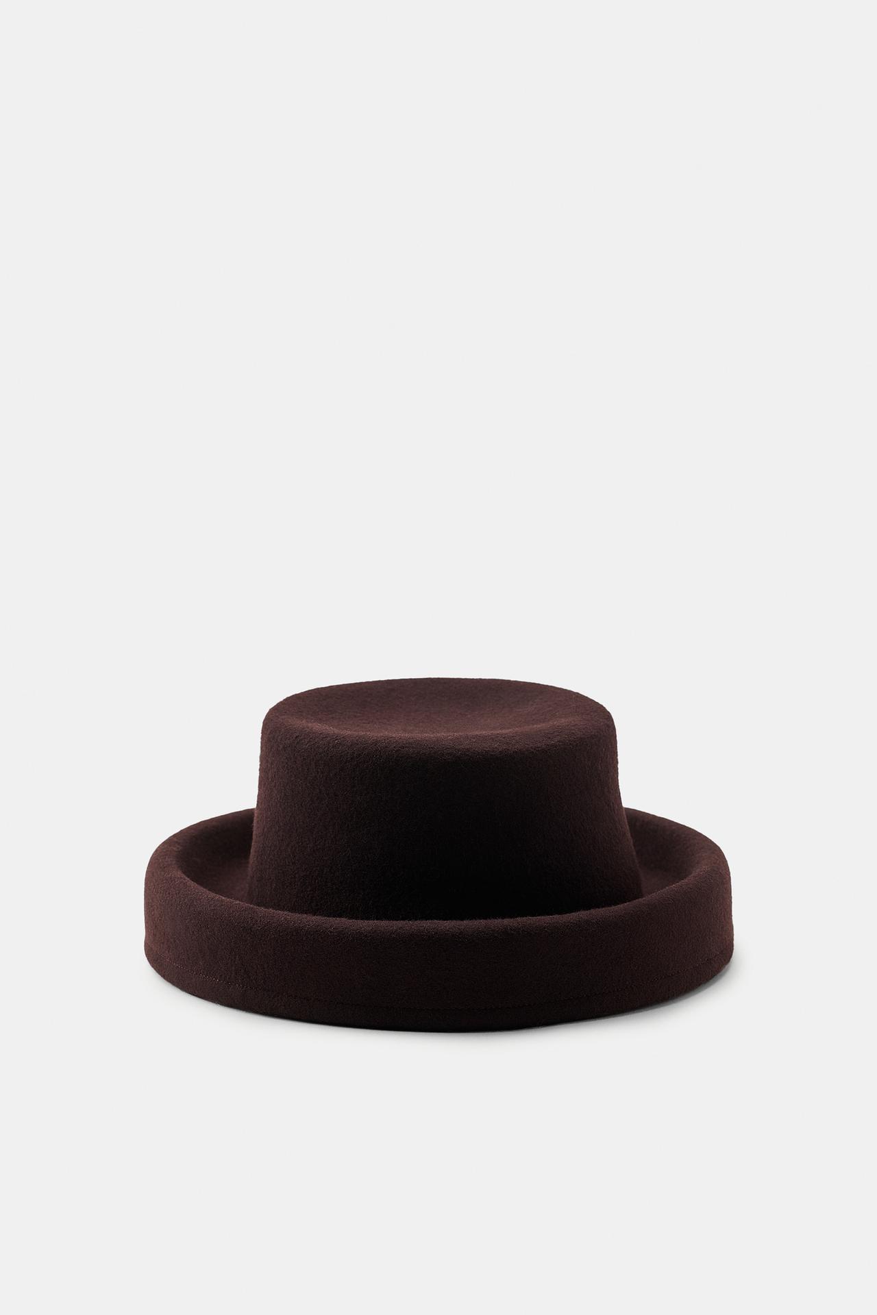 100% WOOL SOLID HAT — Brown