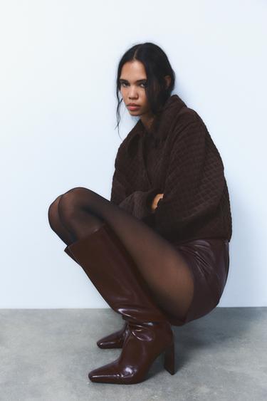 HIGH-HEELED BOOTS - Burgundy Red by Zara