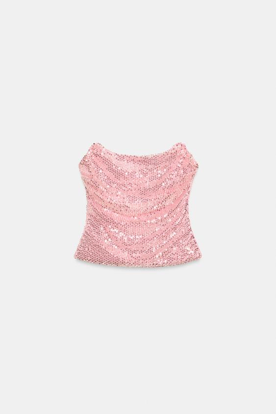 スパンコール ストラップレストップス - ピンク | ZARA Japan / 日本