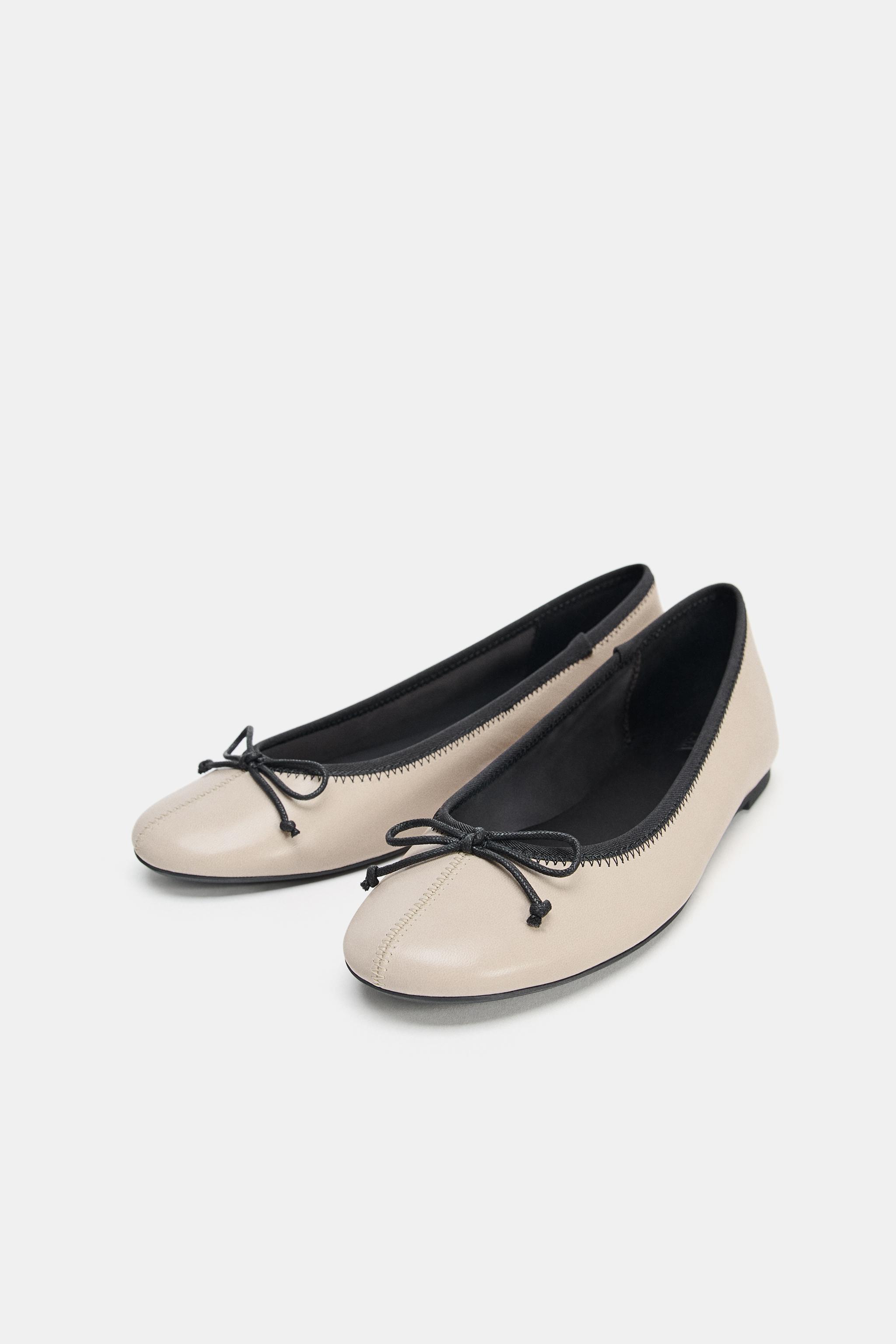 CONTRAST LEATHER BALLET FLATS