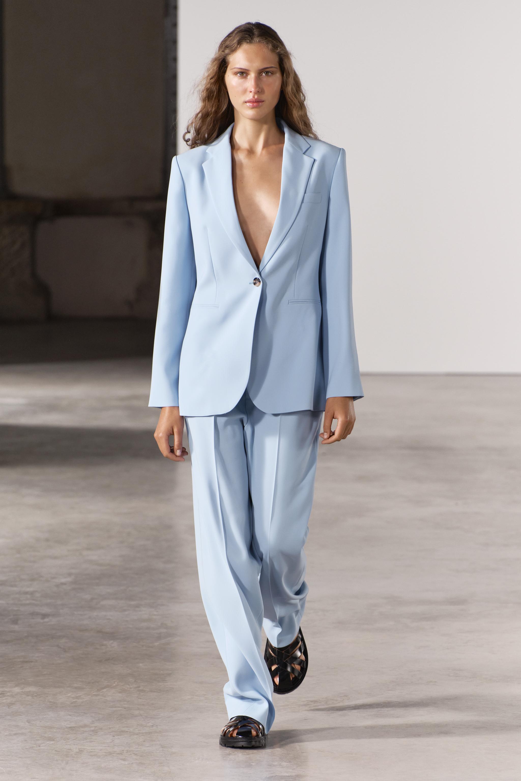 ZW COLLECTION STRAIGHT-LEG FLOWING TROUSERS - Light blue | ZARA 