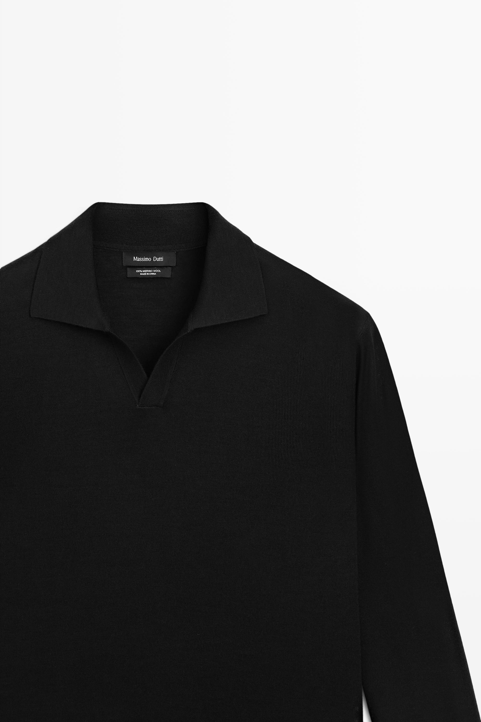 100% merino wool knit polo sweater