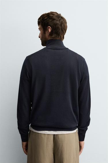 100% WOOL QUARTER-ZIP SWEATER - Navy blue by Zara - Image 2