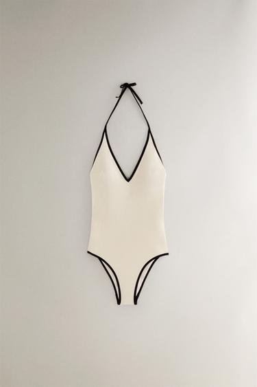 BEACH SWIMSUIT WITH CONTRAST STRAPS - Ecru by Zara - Image 0