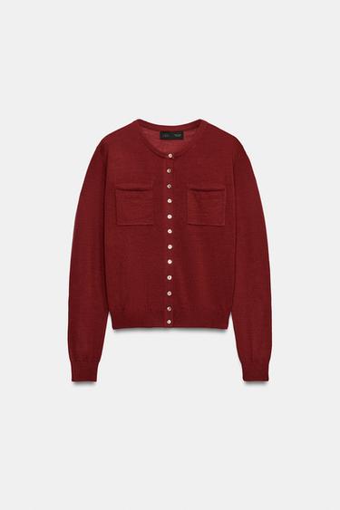 CHAQUETA PUNTO BOLSILLOS - Granate claro de Zara