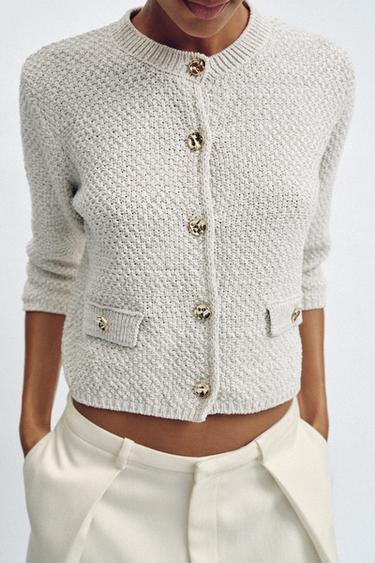 GILET EN MAILLE MANCHES 3/4 - Beige clair de Zara