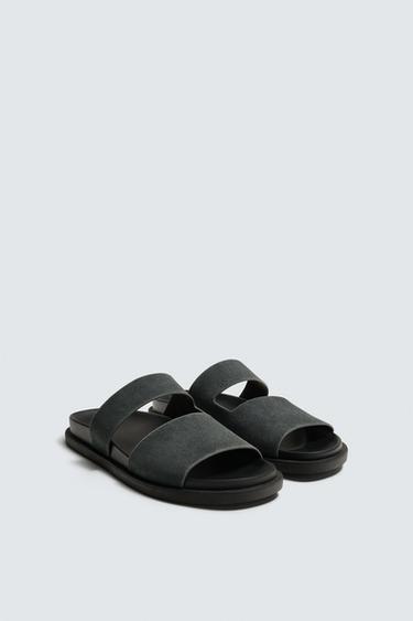 Zara LEATHER STRAP SANDALS - Blue