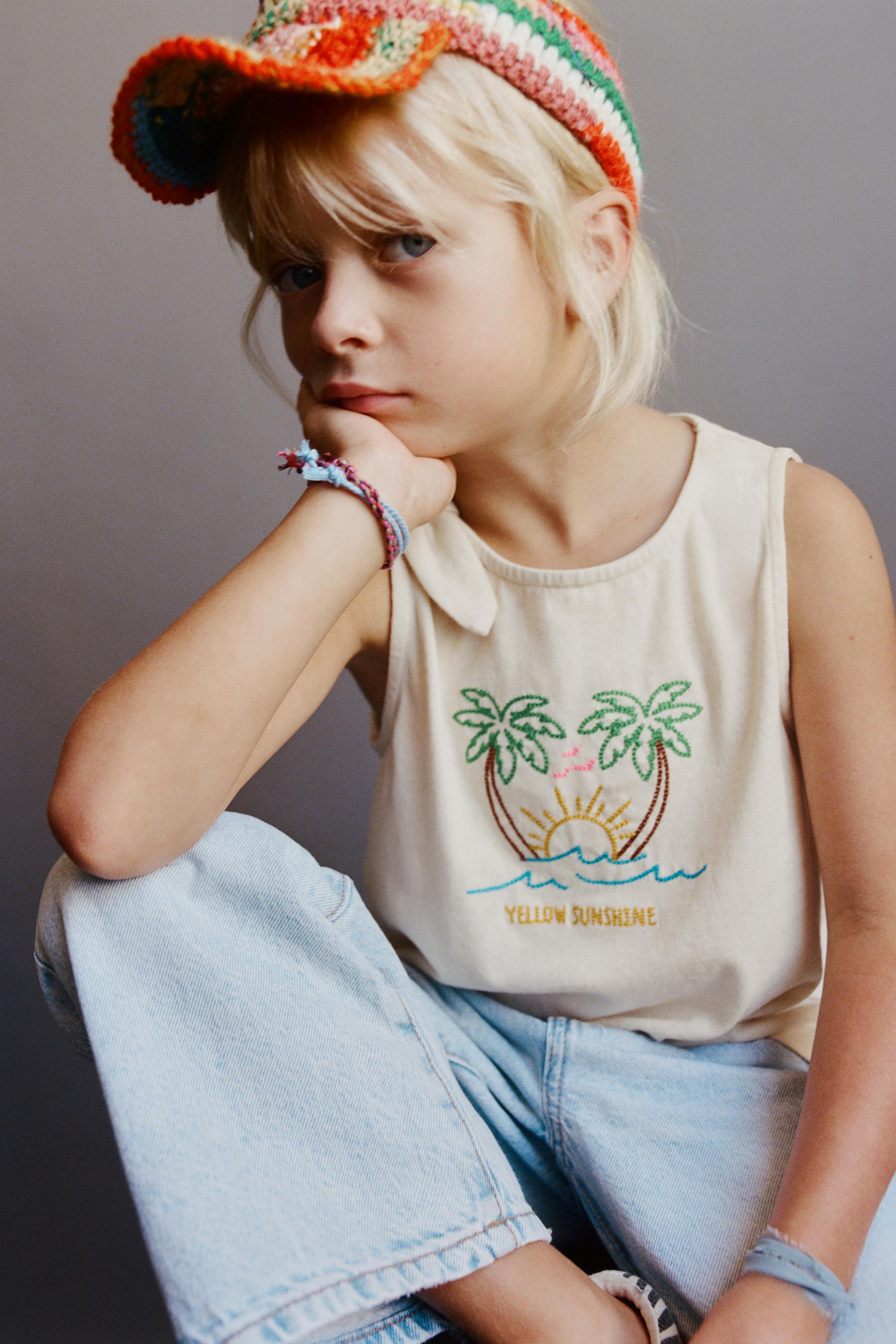 TROPICAL EMBROIDERED KNOT T-SHIRT — Ecru