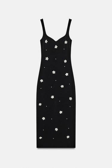 ROBE MIDI STRETCH FLEURS - Noir de Zara - Image 3