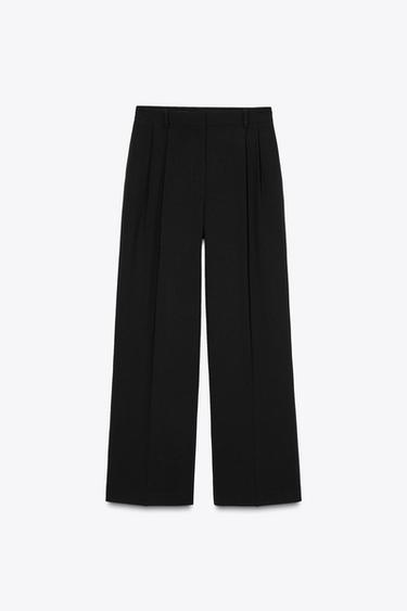 PANTALON LARGE À PINCES - Noir de Zara