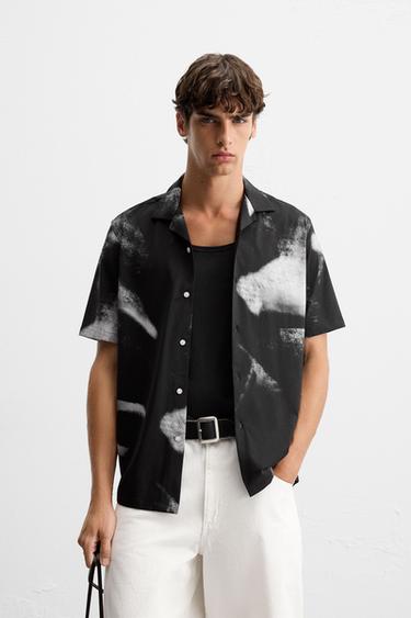 CHEMISE ÉLASTIQUE À IMPRIMÉ ABSTRAIT - Noir de Zara
