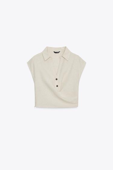 TOP SANS MANCHES PLI - Beige clair de Zara - Image 4