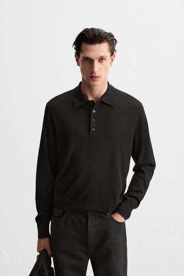 LIGHTWEIGHT WOOL AND CASHMERE KNIT POLO SHIRT - Black by Zara - Image 0