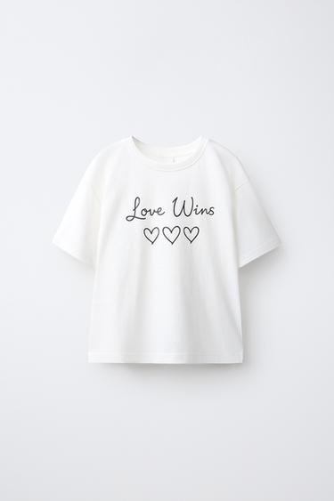 CAMISETA ESTAMPADO CORAZONES - Blanco roto de Zara - Imagen 0